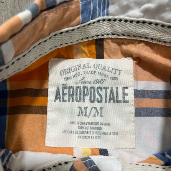Aeropostale Men's Pocket Shirt Short Sleeve Orange Blue Size Medium - Picture 3 of 9